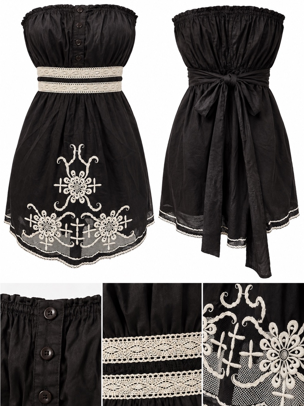 Black Embroidered Waist-Tie Skirt